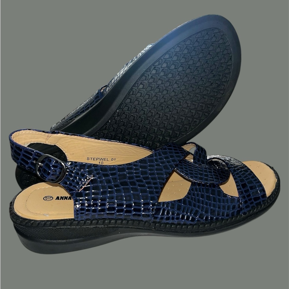 Blue Croc-Embossed Sandals - Picture 6 of 8